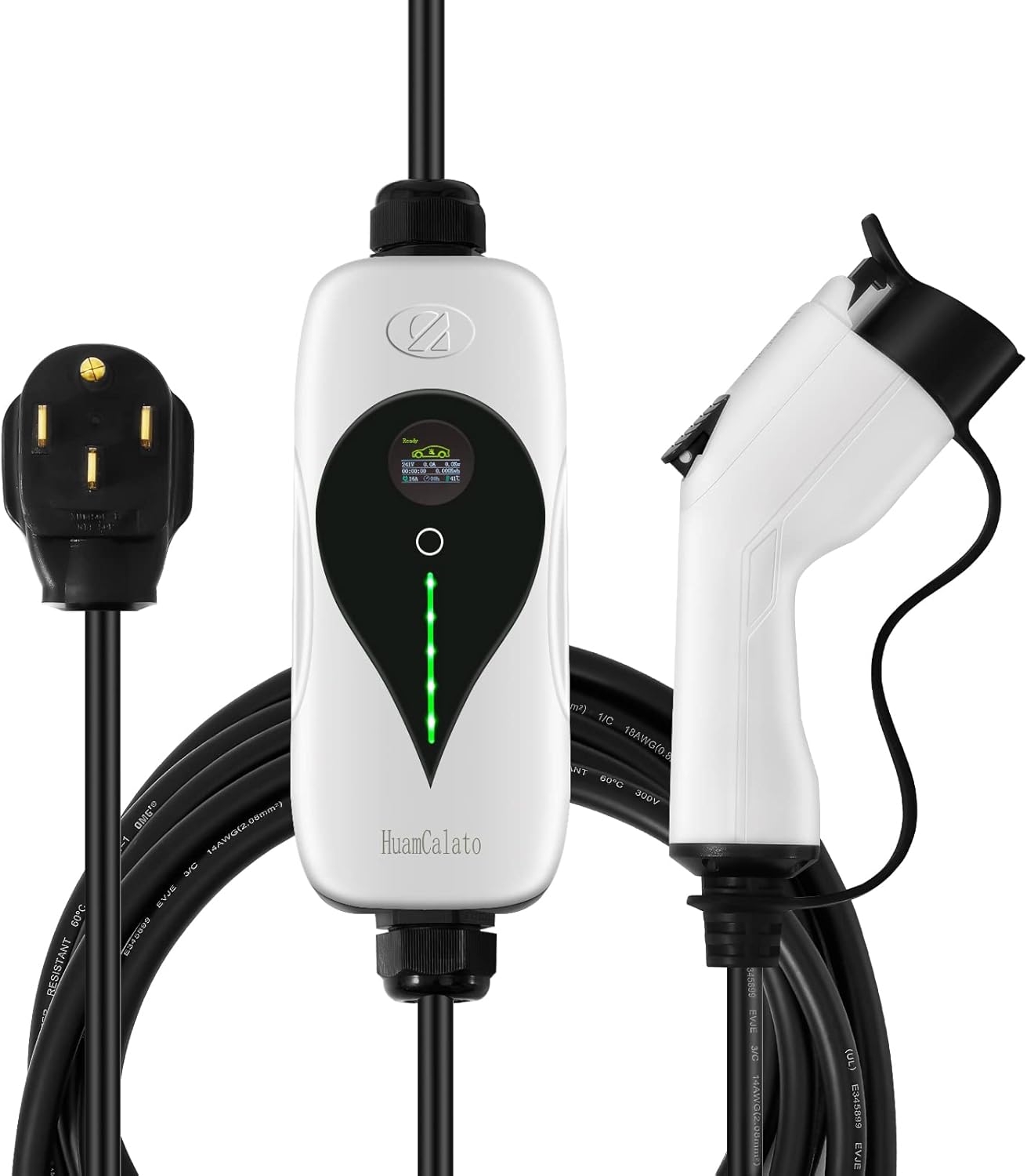SAE J1772 Portable Level 2 EV Charger, 40 Amp, 9.6KW, 90-260V, 16ft Cable, Nema 14-50 Male Plug, Black, Indoor/Outdoor, Compatible with SAE J1772 EV & PHEV Cars