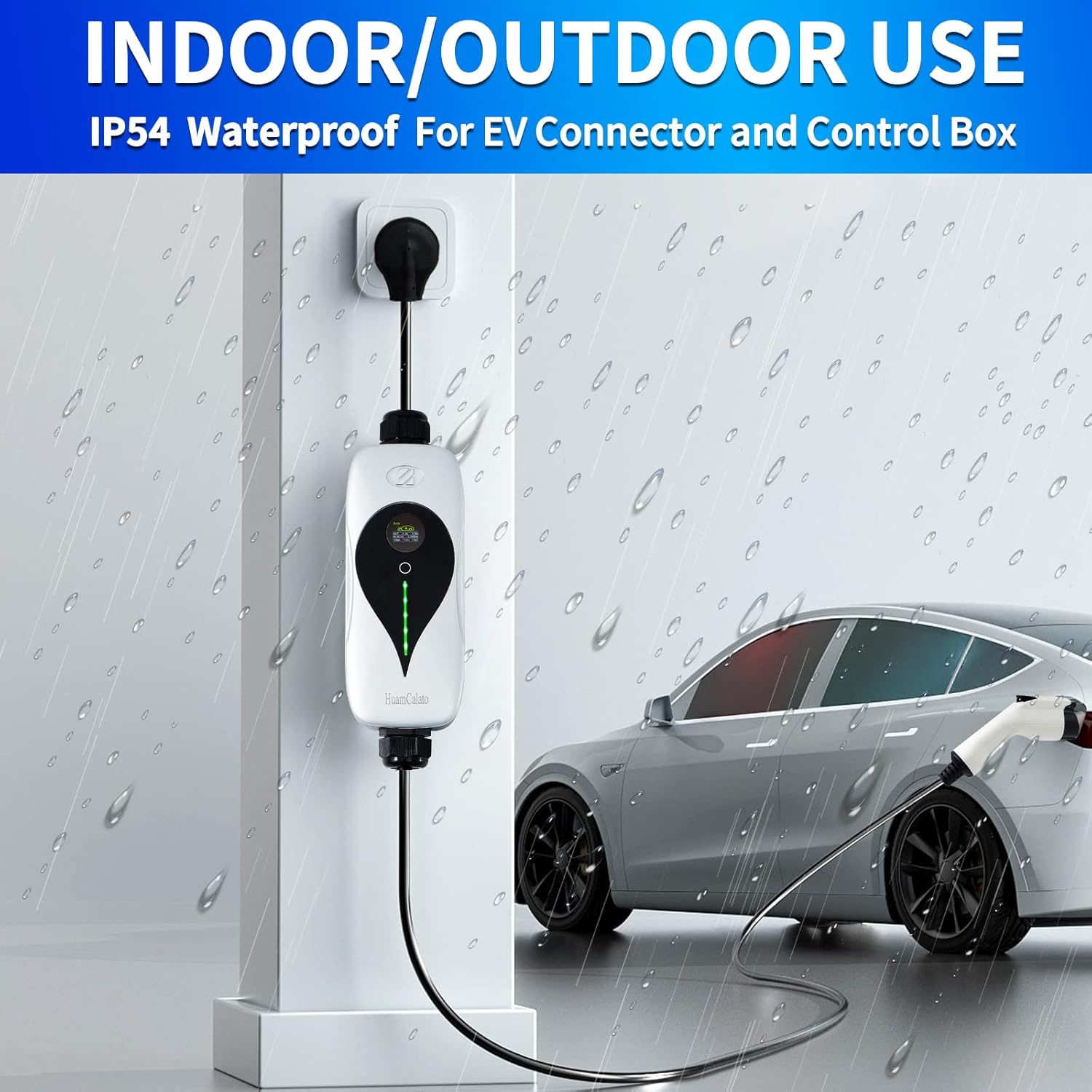 SAE J1772 Portable Level 2 EV Charger, 40 Amp, 9.6KW, 90-260V, 16ft Cable, Nema 14-50 Male Plug, Black, Indoor/Outdoor, Compatible with SAE J1772 EV & PHEV Cars