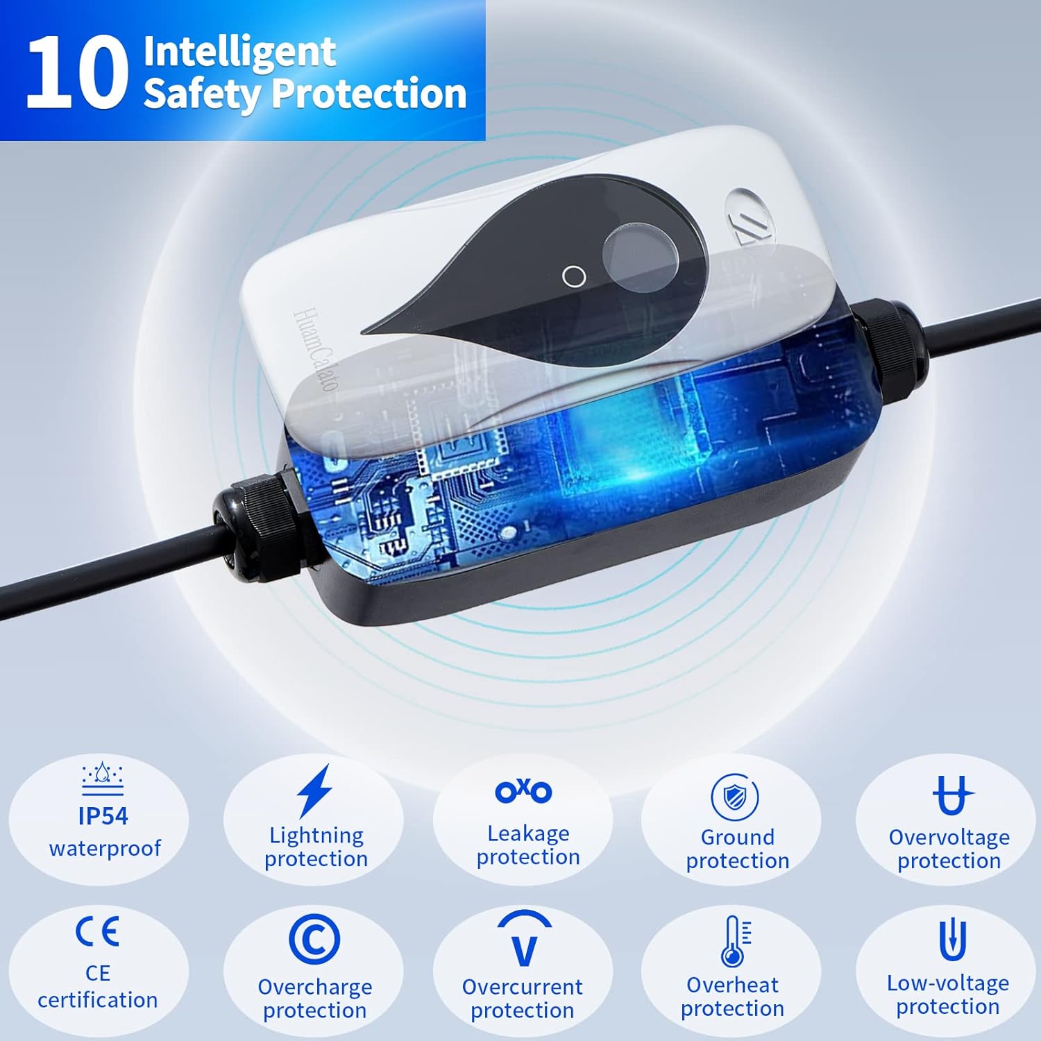 SAE J1772 Level 1+2 EV Charger, 16Amp 90-260V, 3.5KW, Portable Electric Car Charger, Charging Cable with NEMA 5-15 Male Plug Home Charging Station